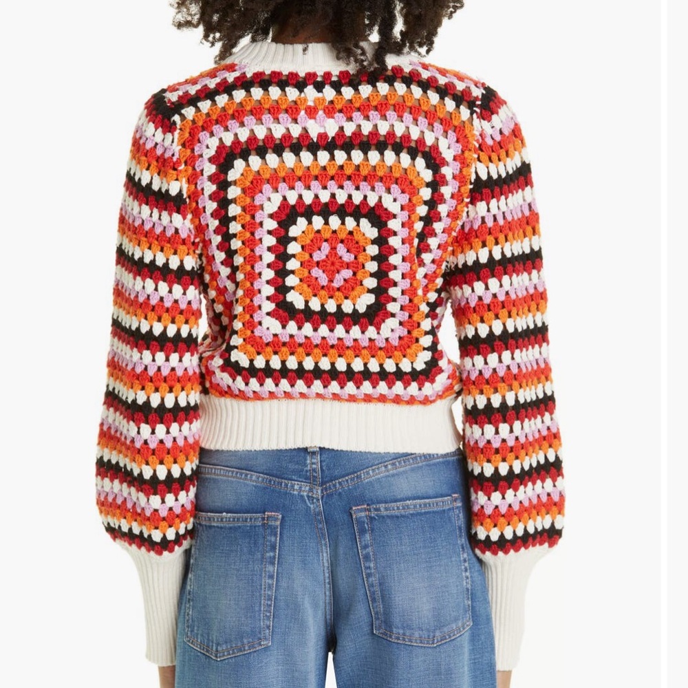 Farm Rio Multicolor Crochet Sweater Handmade Size Large NWT - Picture 3 of 16